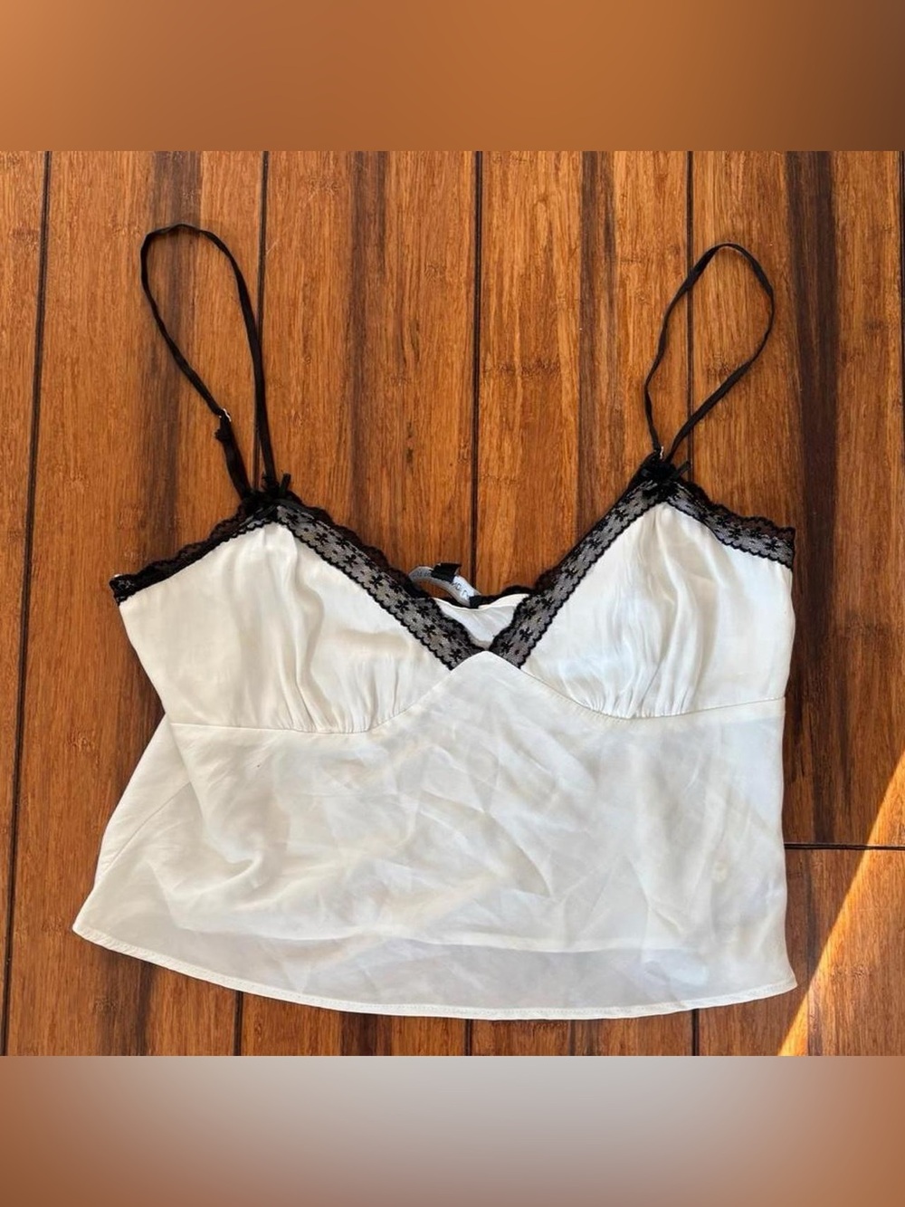 white lace cami top with black lace trim - cotton candy LA